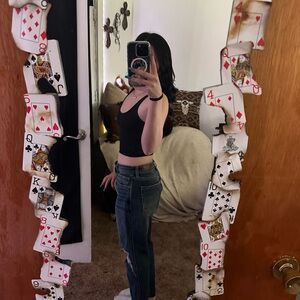 Hollister Women's Dark Blue Straight Leg Jeans